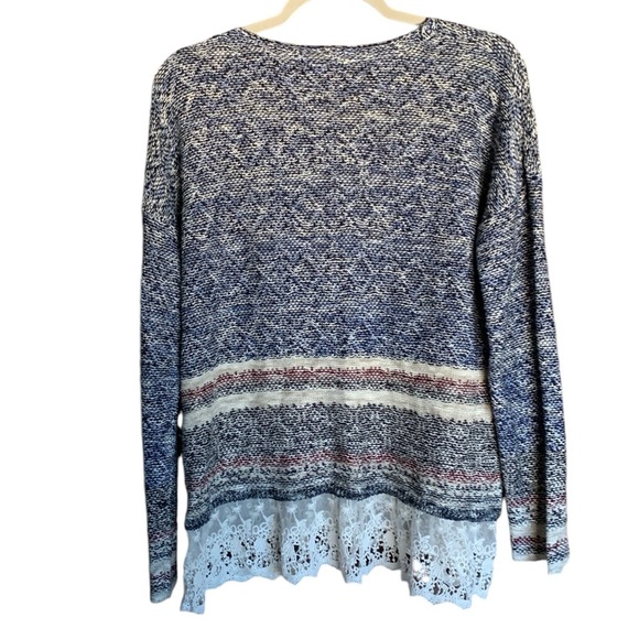 Jolt women’s sweater in blue white tan maroon lace size Large coastal boho - Picture 3 of 13